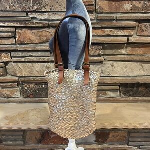 Mo & Co Metallic Gold Woven Leather Large Tote Bag